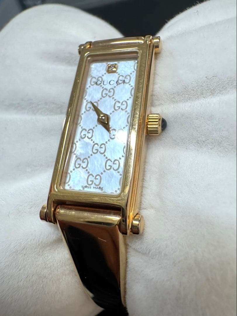 美品GUCCI 1500L ゴールド/GGシェル文字盤 1Pダイヤ