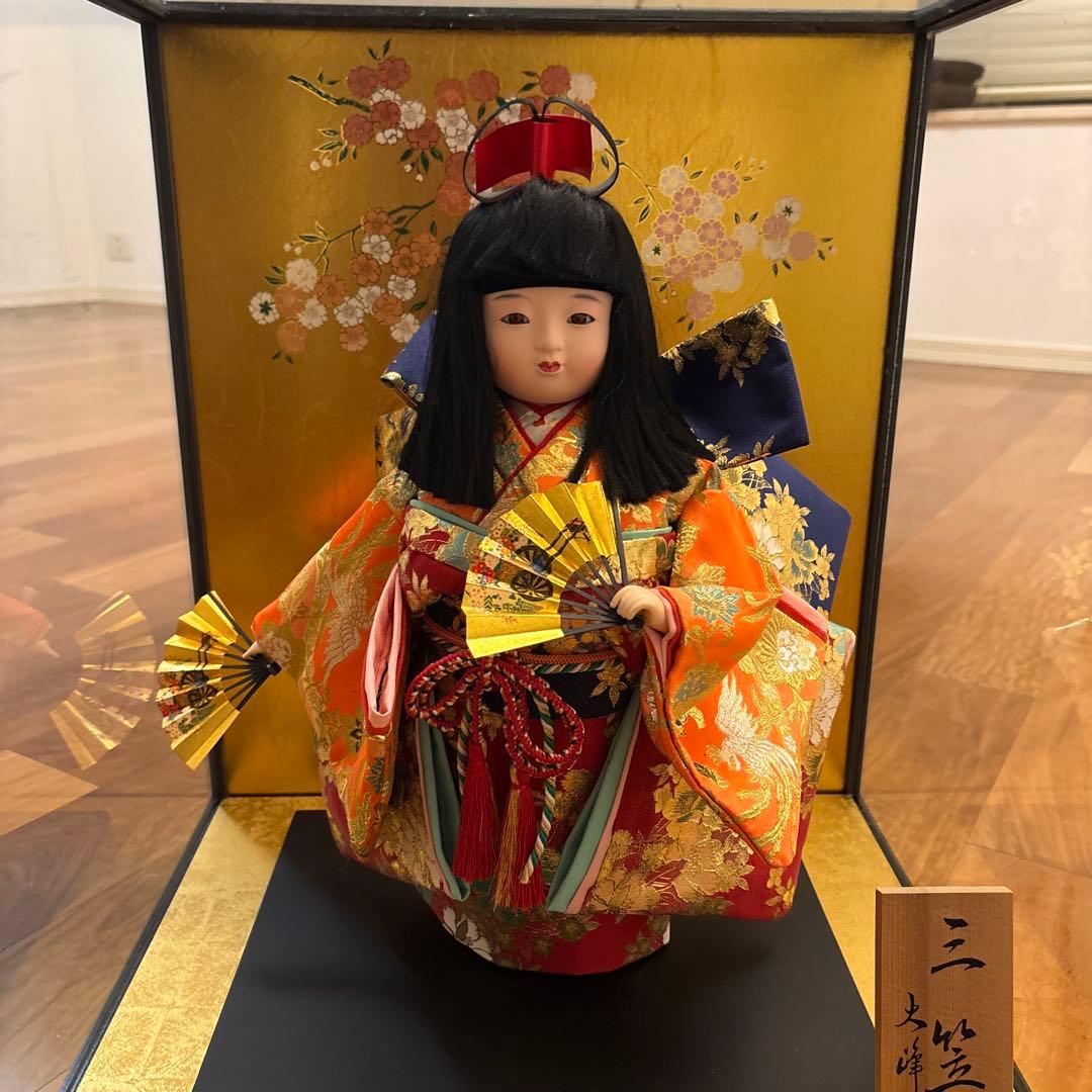 市松人形　三笠　大峰　ガラスケース、箱付き