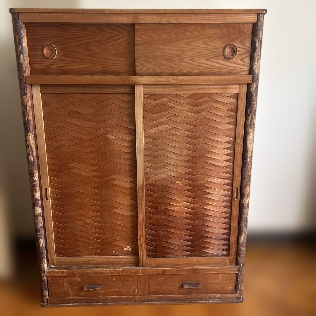 送料込み　伝統工芸　置き水屋　茶道具　置水屋　水屋箪笥　網代引戸　茶箪笥