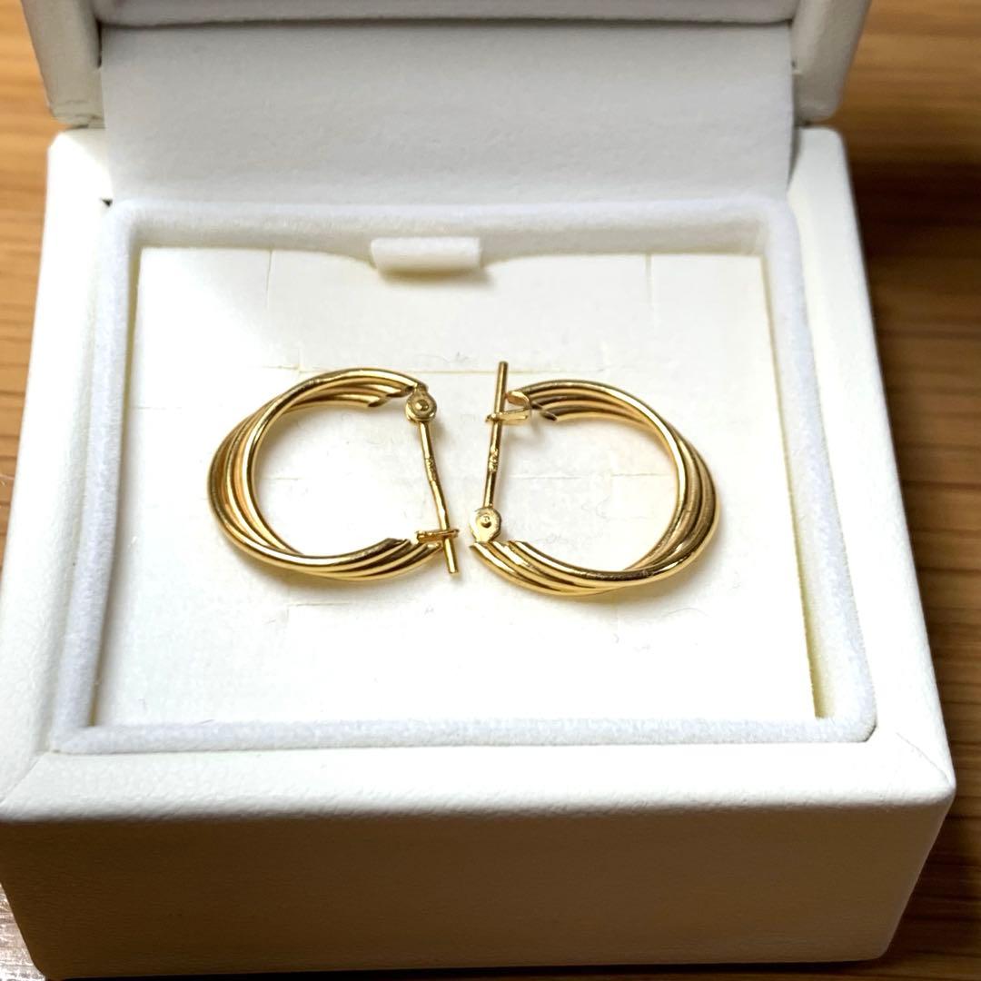 K18 18金 フープピアス 3連デザイン 刻印あり ゴールド【匿名配送】