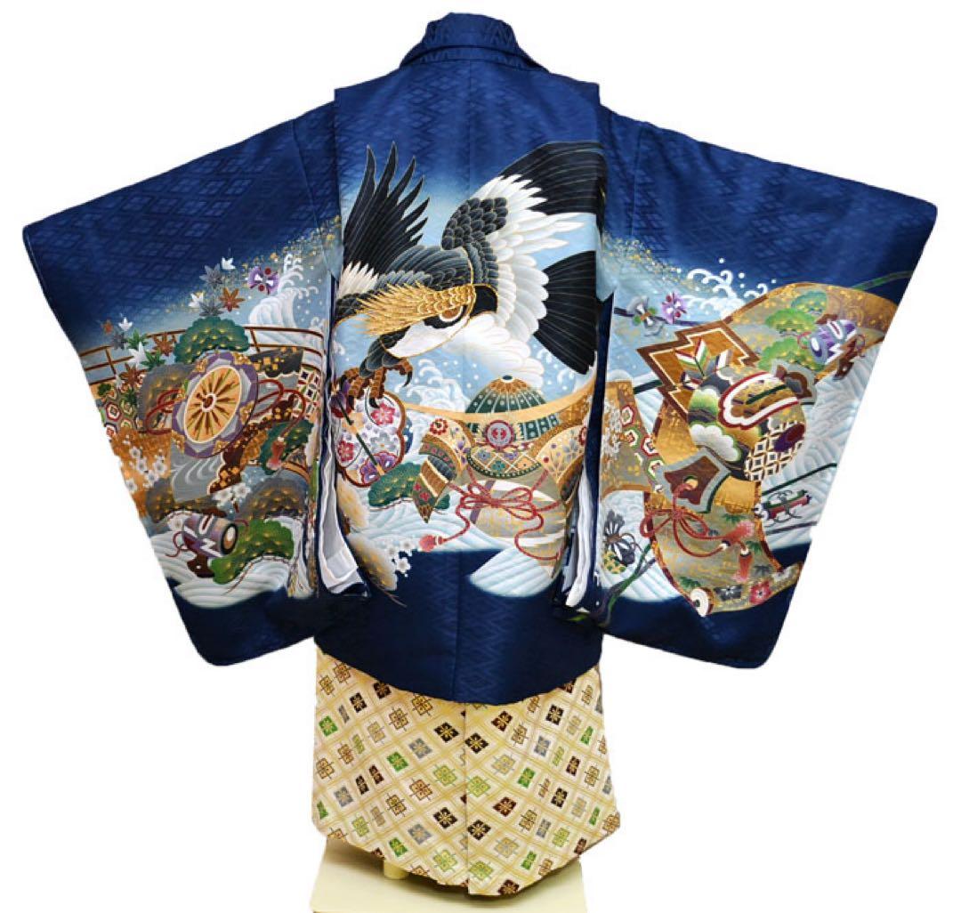 七五三 着物 男の子 袴 セット 3歳、5歳羽織袴 フルセット 鷹柄　紺