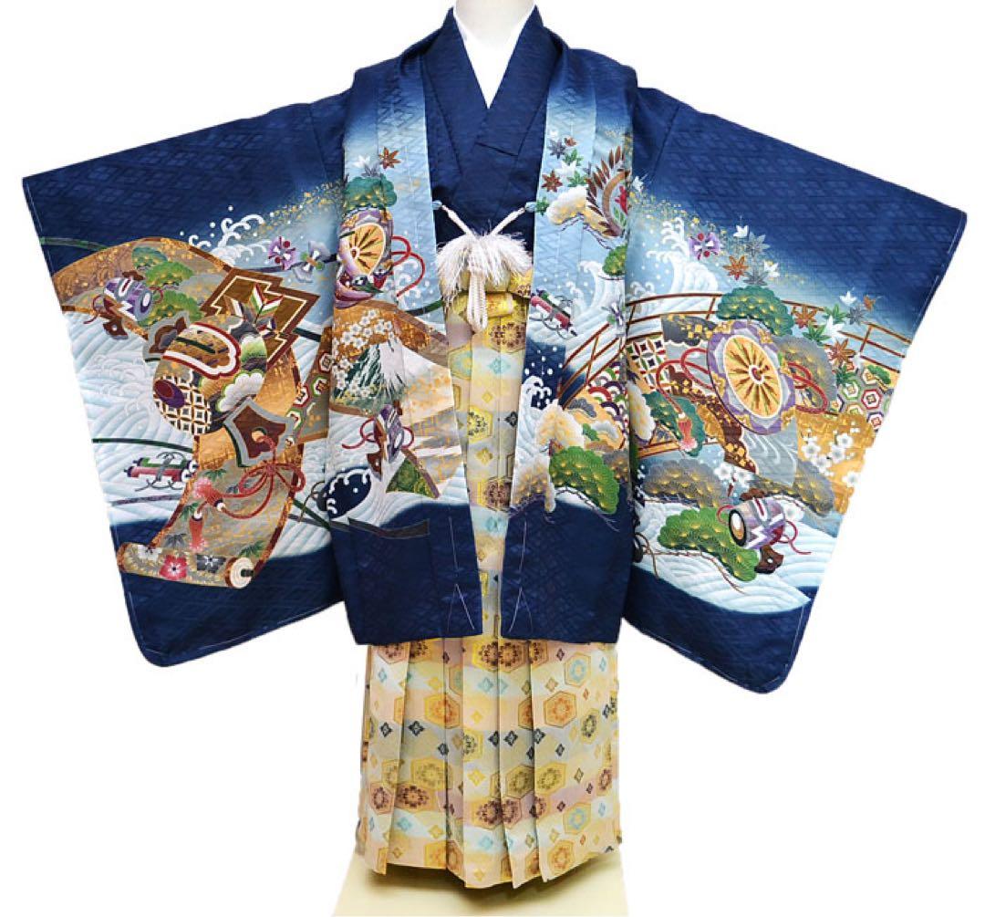 七五三 着物 男の子 袴 セット 3歳、5歳羽織袴 フルセット 鷹柄　紺