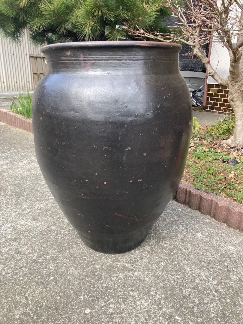 訳あり。大型時代物 大瓶。睡蓮鉢 メダカ鉢 古民具 アンティーク 高67cm。