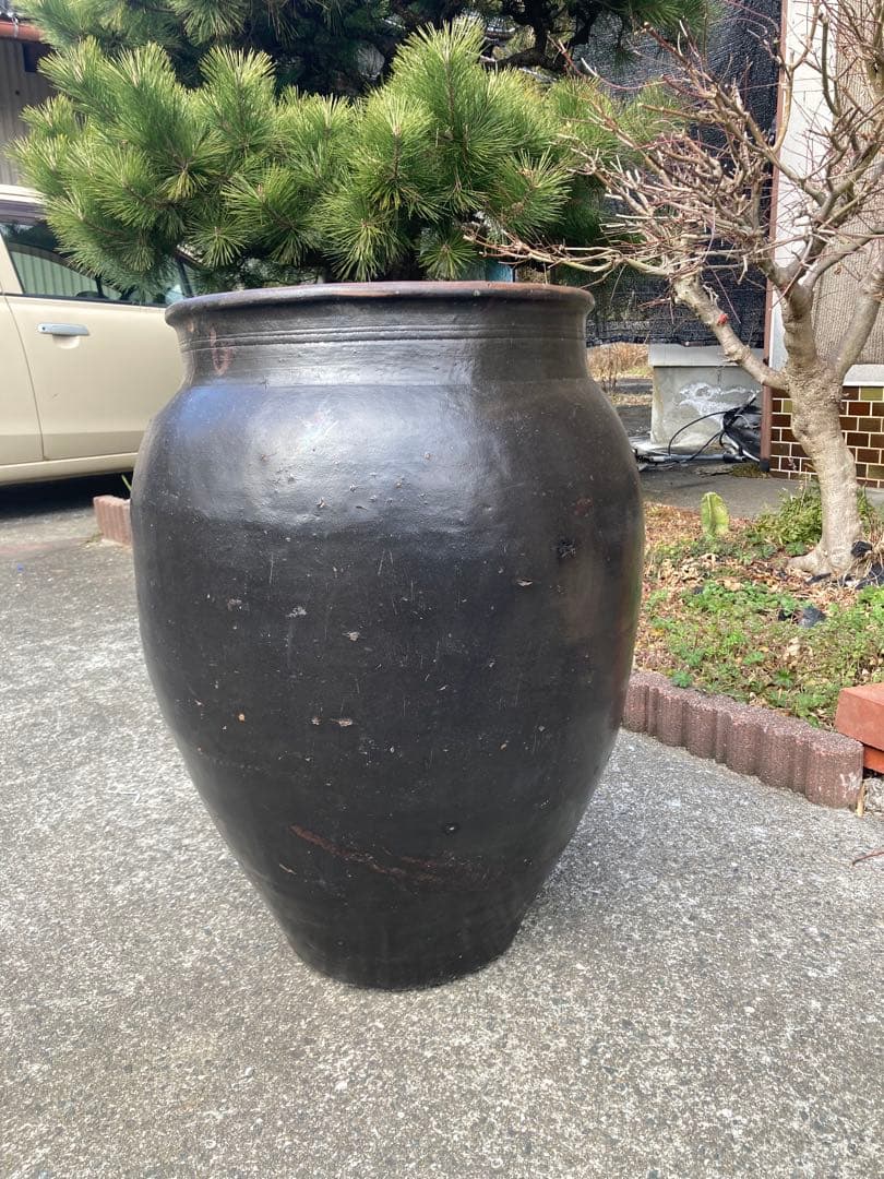 訳あり。大型時代物 大瓶。睡蓮鉢 メダカ鉢 古民具 アンティーク 高67cm。