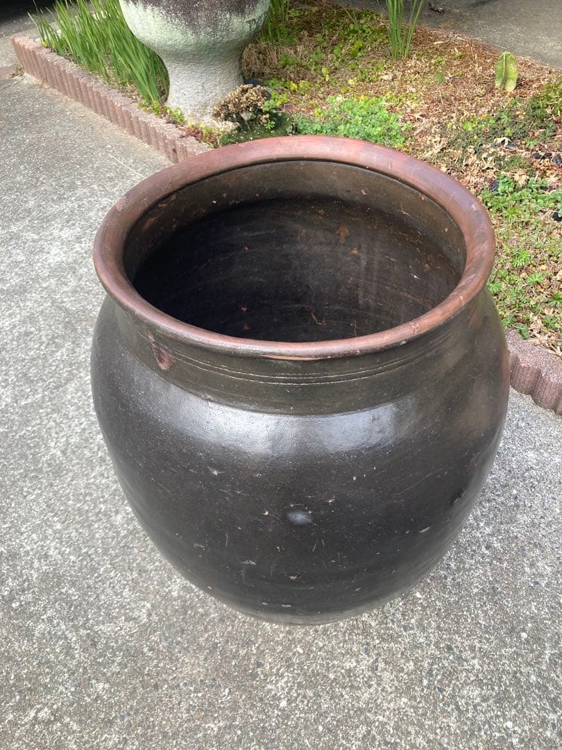 訳あり。大型時代物 大瓶。睡蓮鉢 メダカ鉢 古民具 アンティーク 高67cm。