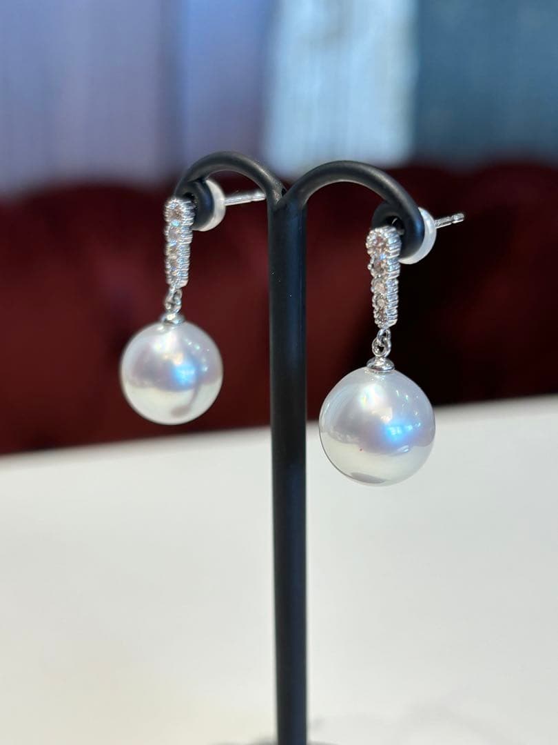 大粒 南洋白蝶真珠 ダイヤモンド ピアス k18WG 豪華！綺麗！迫力の美しさ✴︎