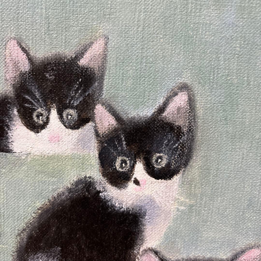 ハチワレ猫　油絵　SM