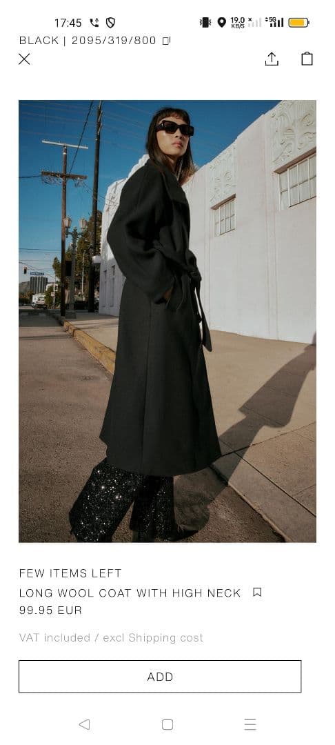 今季！ウール ハイネック ロングコート ブラック　ザラ　ZARA　S