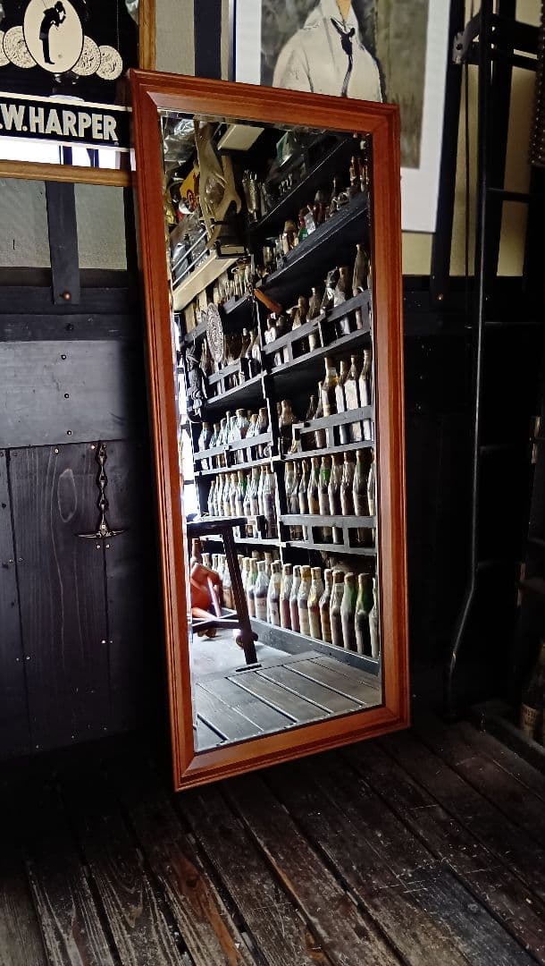 1970's　ビンテージ　デンマーク　チーク　無垢材　ウォールミラー　全身鏡