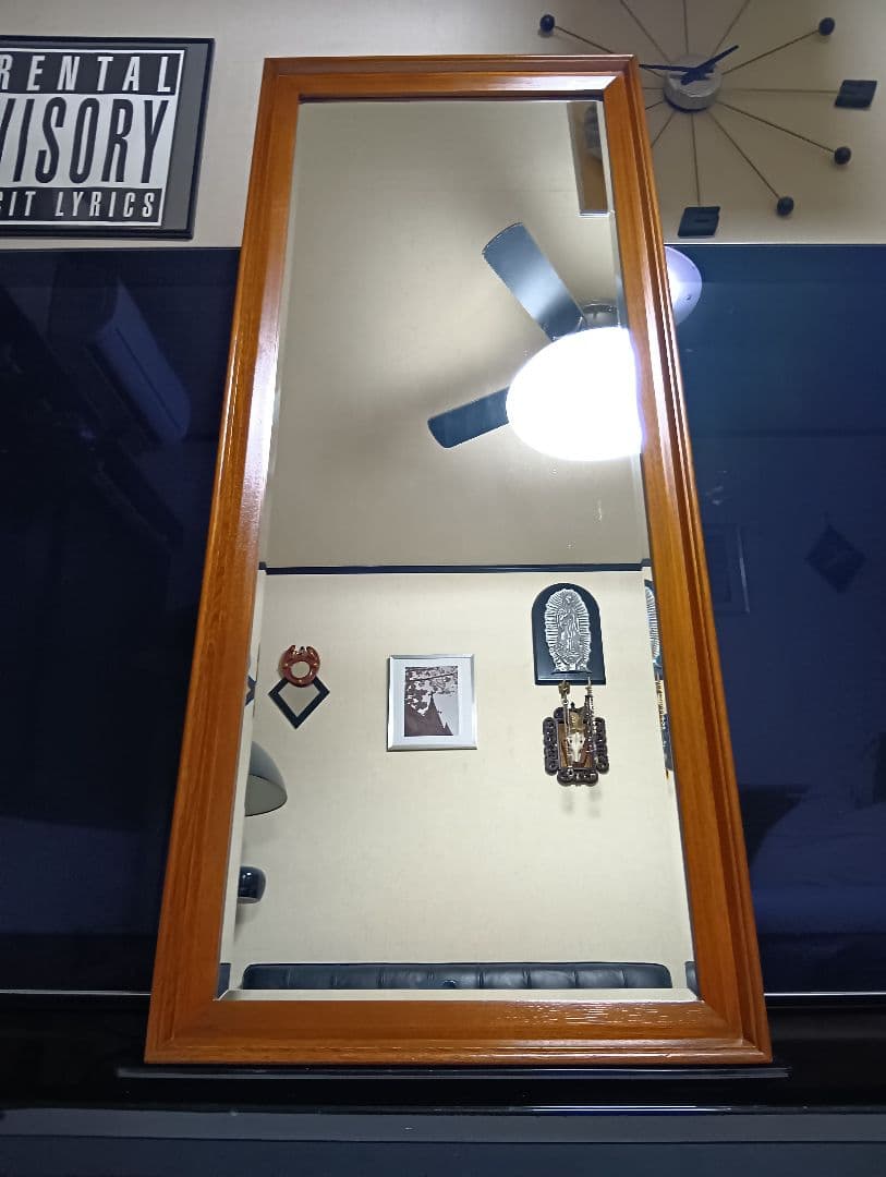 1970's　ビンテージ　デンマーク　チーク　無垢材　ウォールミラー　全身鏡