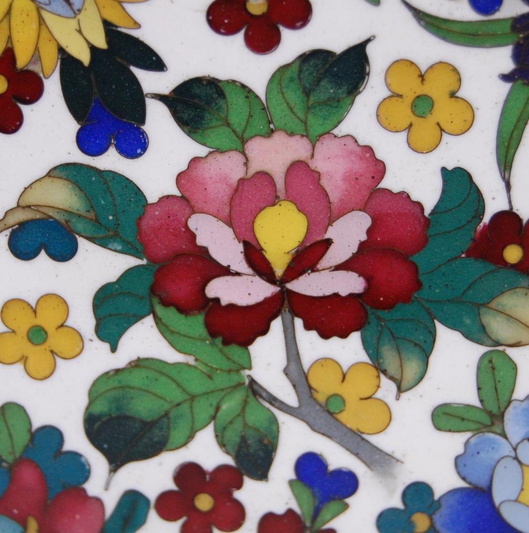 七宝焼 金工 銅胎 花紋様宝石箱　白花詰　中国　小箱 ジュエリーボックス　風水