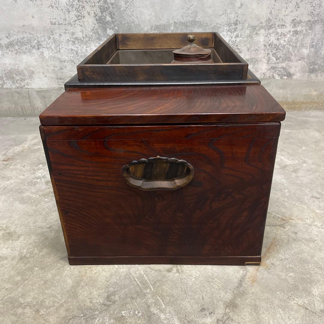 当時物　関東火鉢 欅 長火鉢　銅壺付き　欅　黒柿　猫板　時代家具　アンティーク