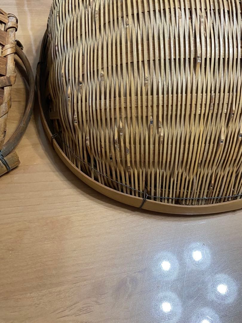 昭和レトロ 竹製 竹細工 竹籠 竹ざる 片口ざる 米揚げざる　2個
