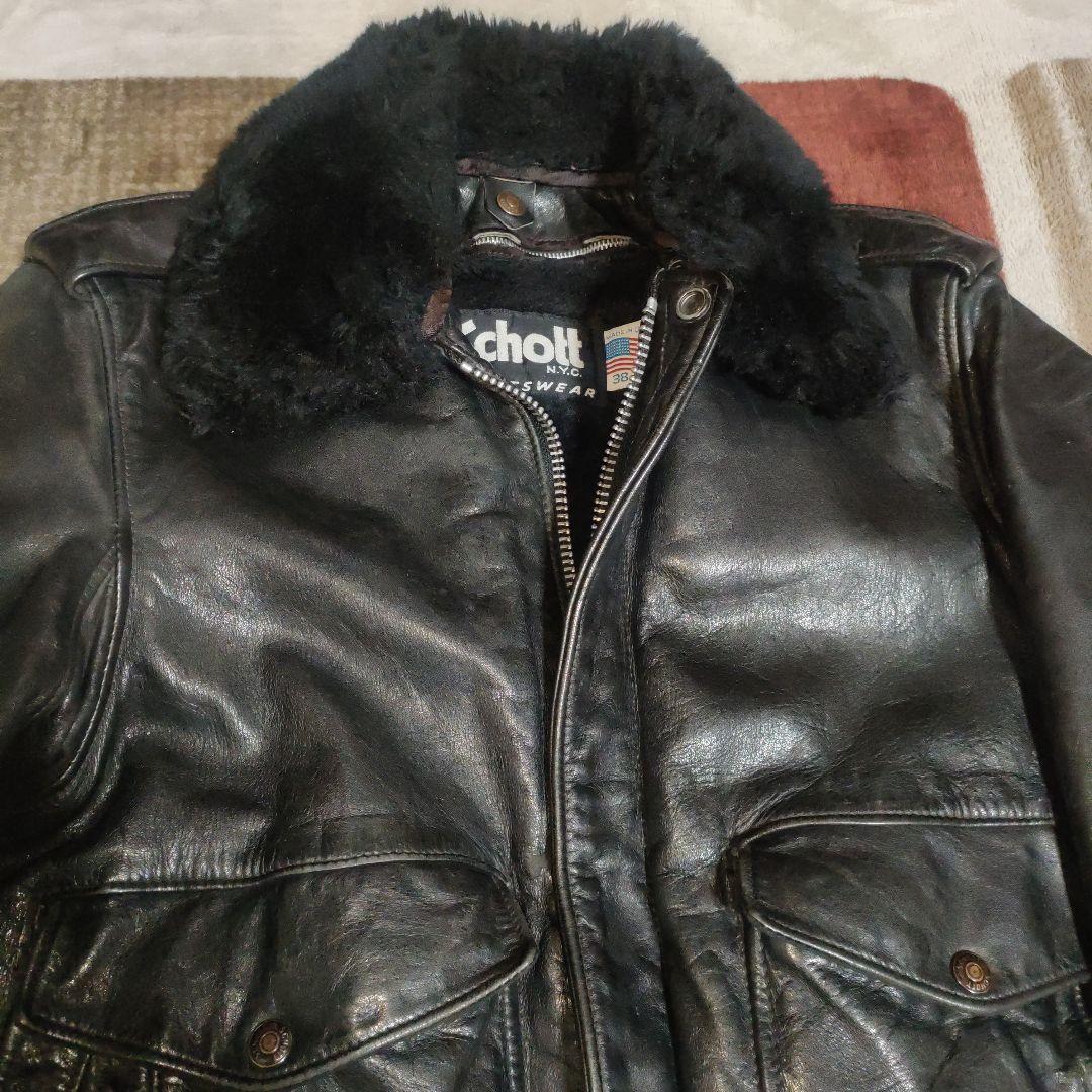 完品人気黒Schott１８４SMフライトジャケット３８ ダメでも対応有！
