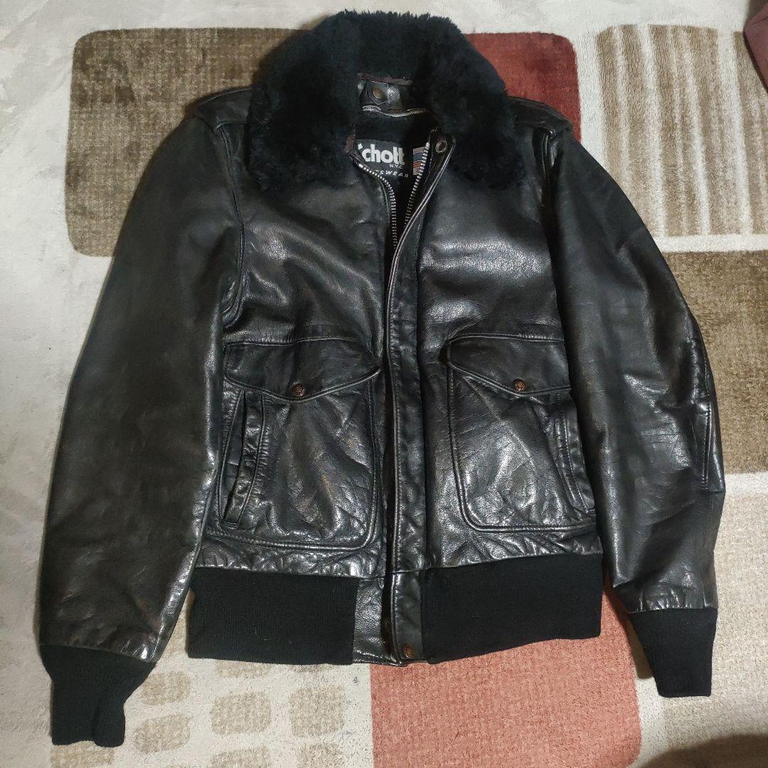 完品人気黒Schott１８４SMフライトジャケット３８ ダメでも対応有！