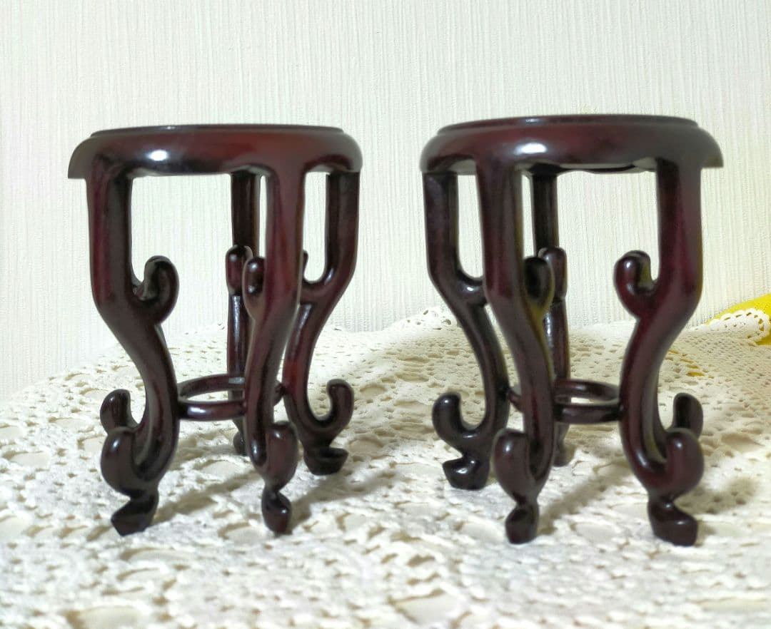特価セール中❗ 高級唐木　5本足花台　ミニ中卓　美品　2本セット