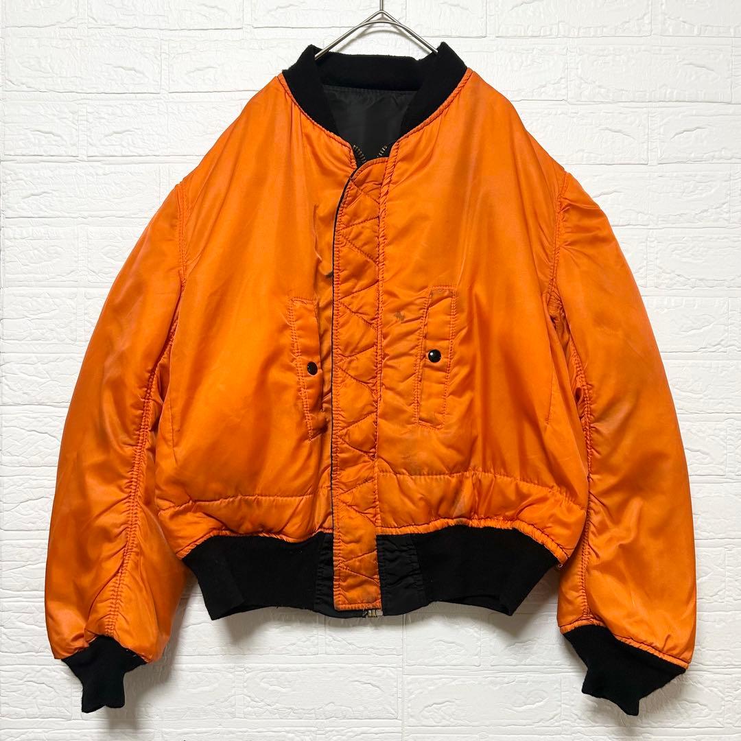 アルファ　80s USA製 MA-1 リバーシブル　黒　オレンジ　【L】