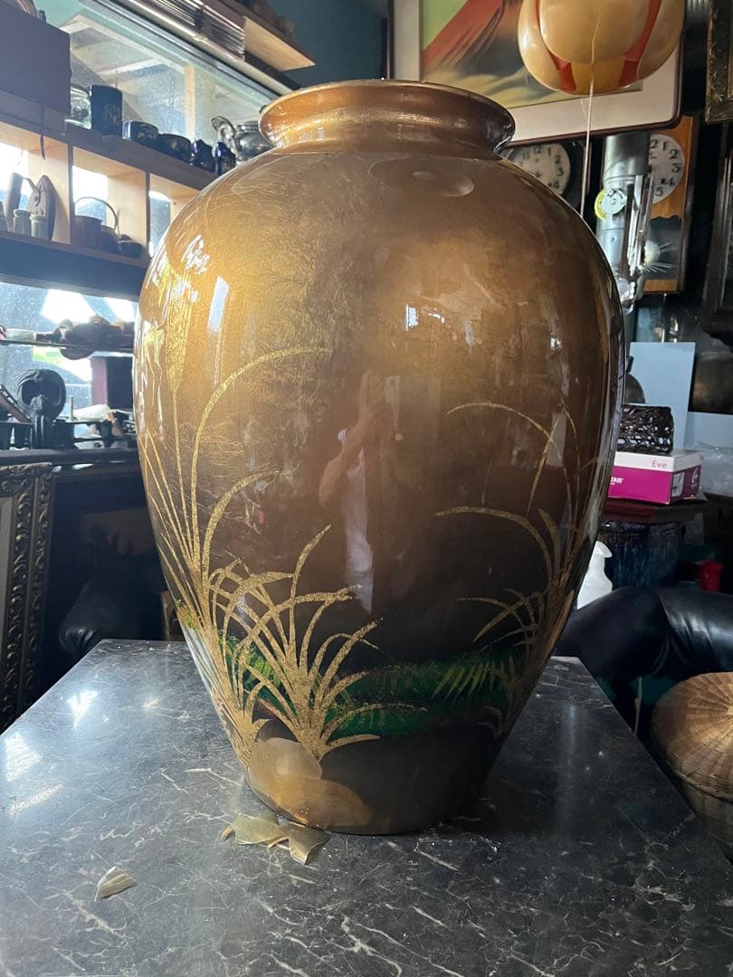 金箔の花瓶、特大花瓶、金箔花瓶、 高さ62センチ、金箔の麦の花瓶