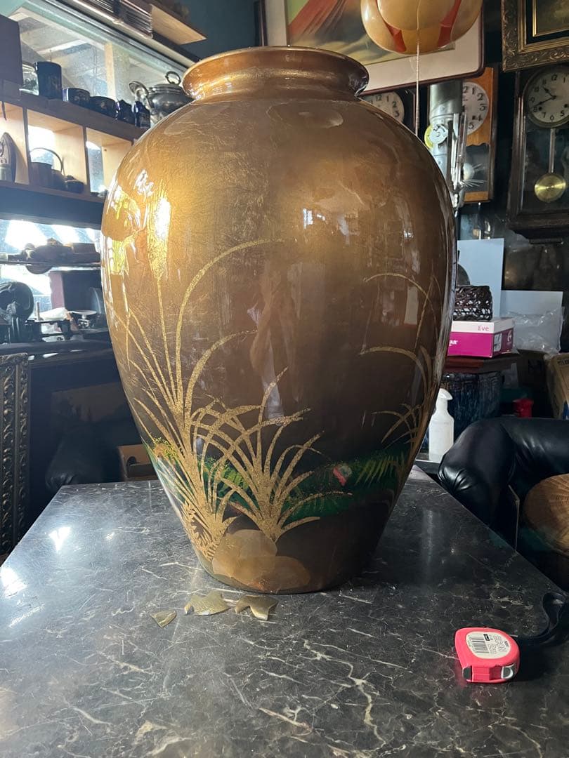 金箔の花瓶、特大花瓶、金箔花瓶、 高さ62センチ、金箔の麦の花瓶