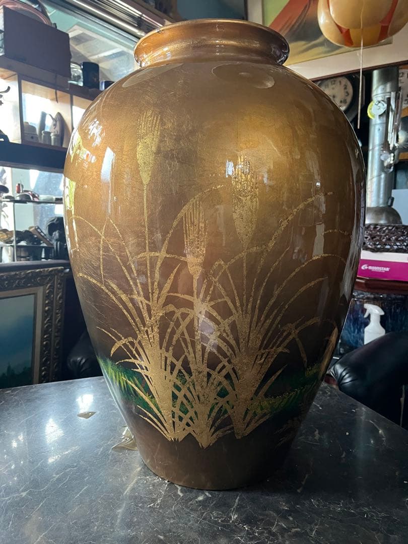金箔の花瓶、特大花瓶、金箔花瓶、 高さ62センチ、金箔の麦の花瓶