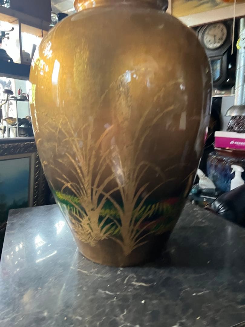 金箔の花瓶、特大花瓶、金箔花瓶、 高さ62センチ、金箔の麦の花瓶