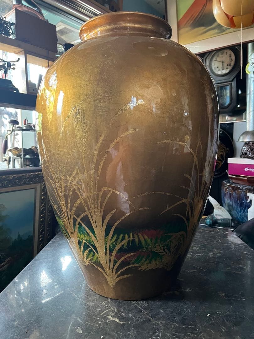 金箔の花瓶、特大花瓶、金箔花瓶、 高さ62センチ、金箔の麦の花瓶