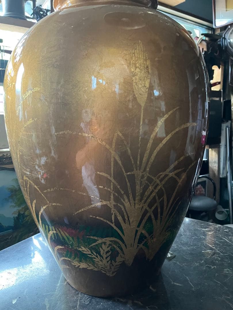 金箔の花瓶、特大花瓶、金箔花瓶、 高さ62センチ、金箔の麦の花瓶