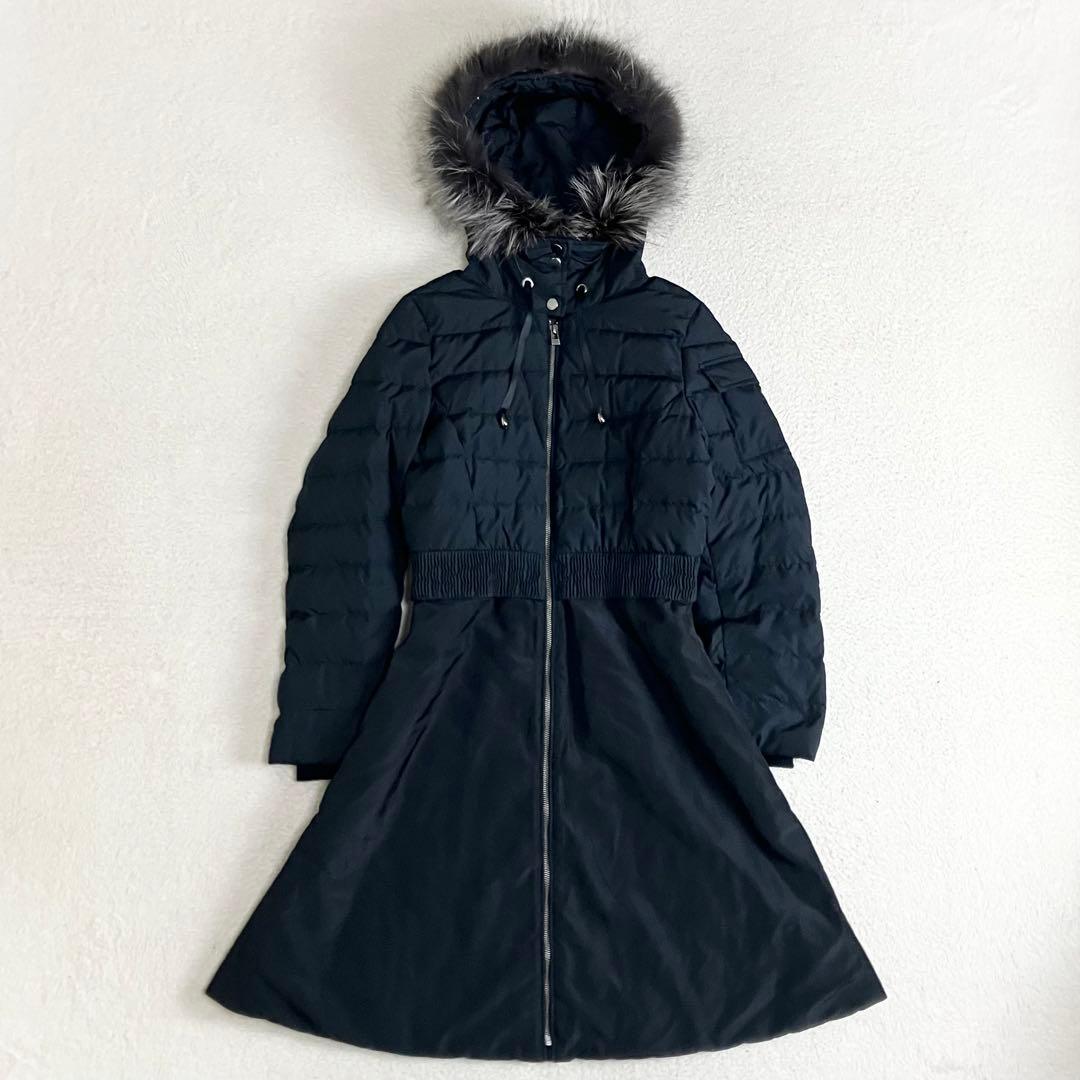 ダーマコレクション　シルバーフォックスファー　Aライン　ロングダウンコート　黒