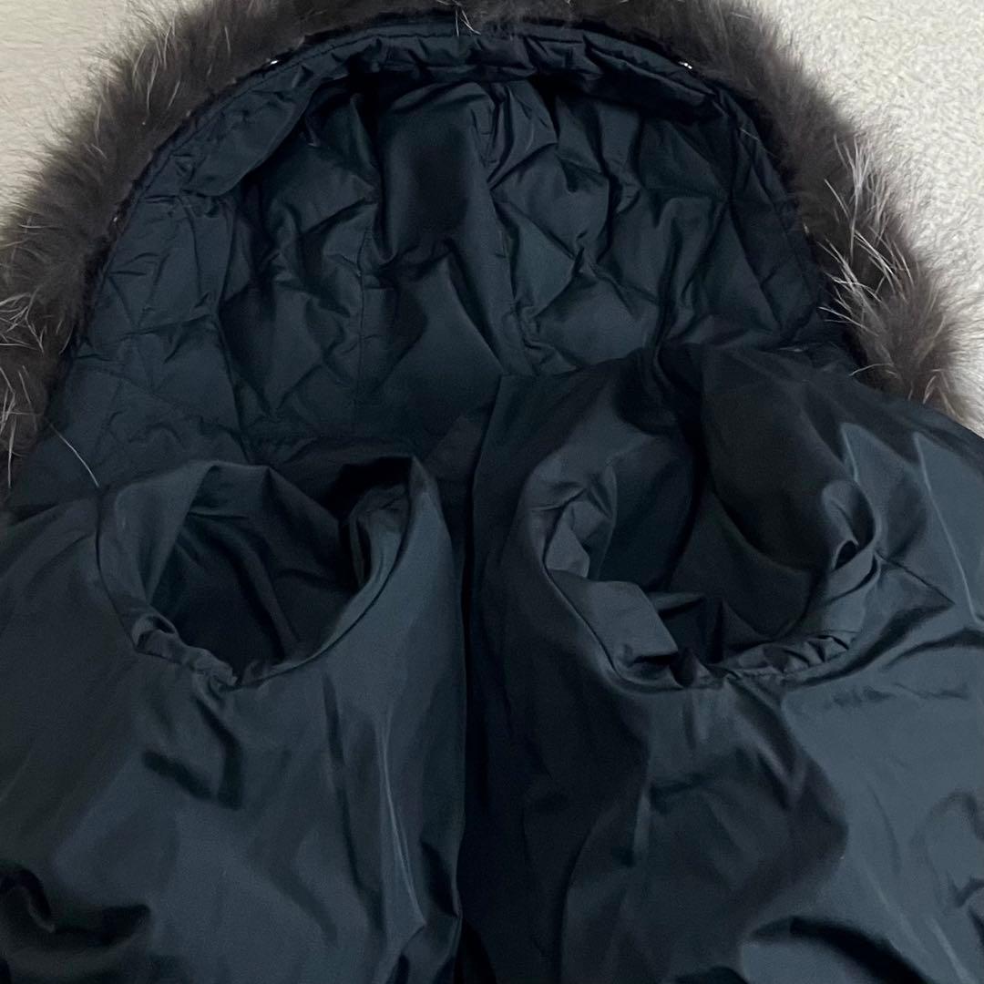 ダーマコレクション　シルバーフォックスファー　Aライン　ロングダウンコート　黒