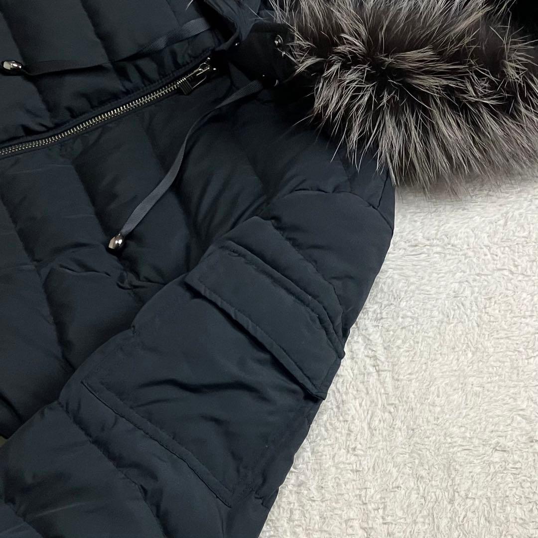 ダーマコレクション　シルバーフォックスファー　Aライン　ロングダウンコート　黒