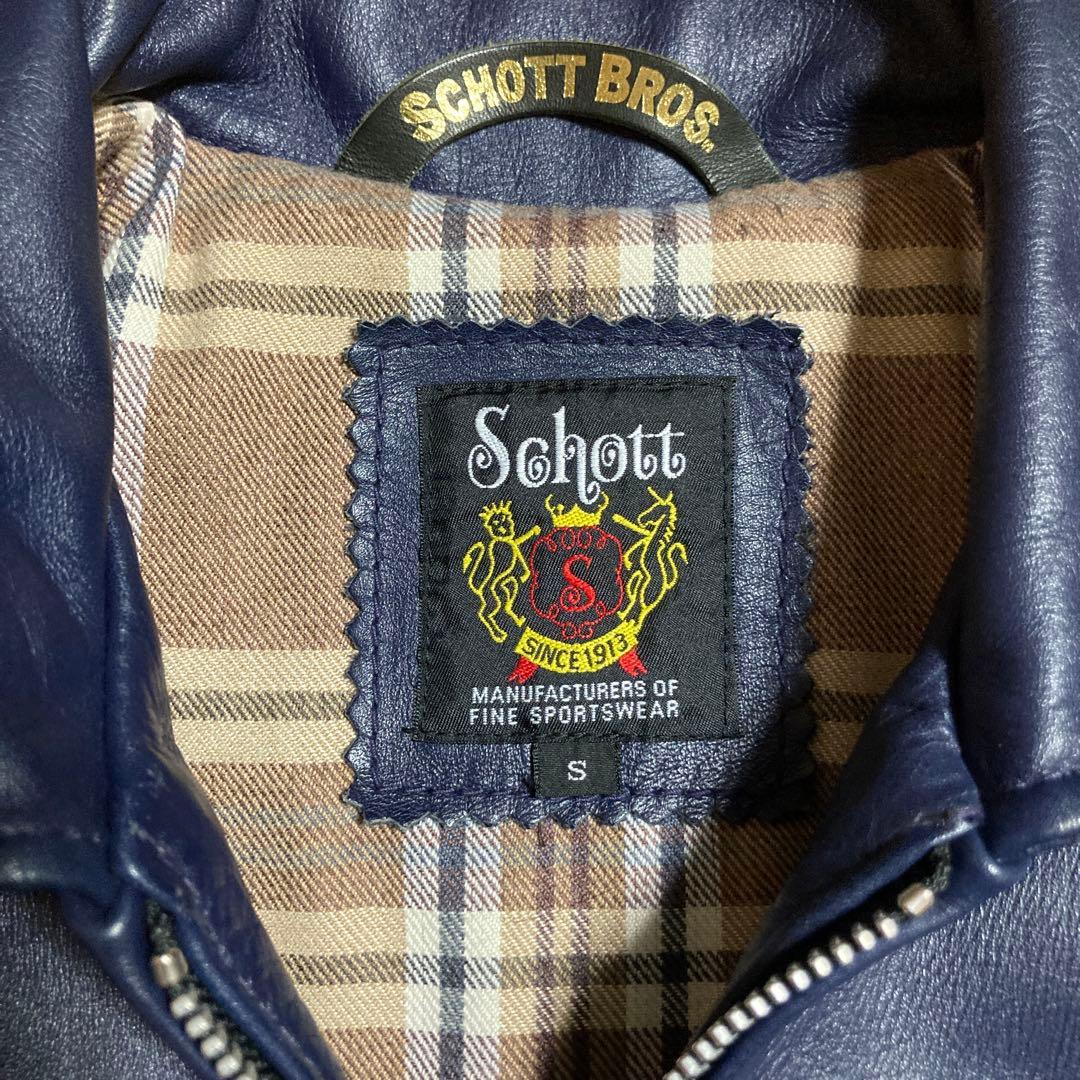 Schott レザーシングルライダースジャケット S 青