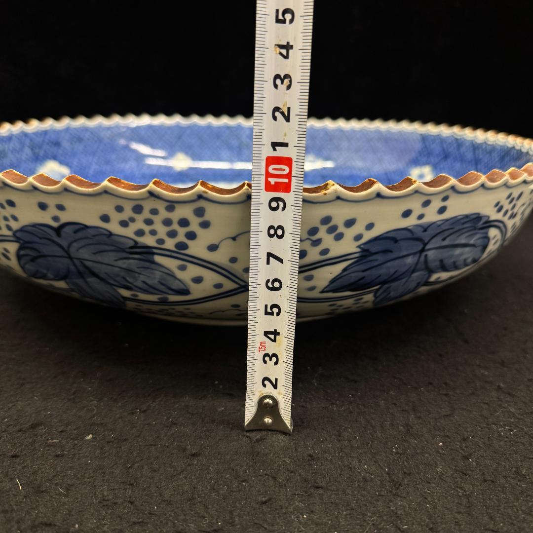 古伊万里　菱地紋双龍図　大明成化年製　深皿　江戸中期40cm