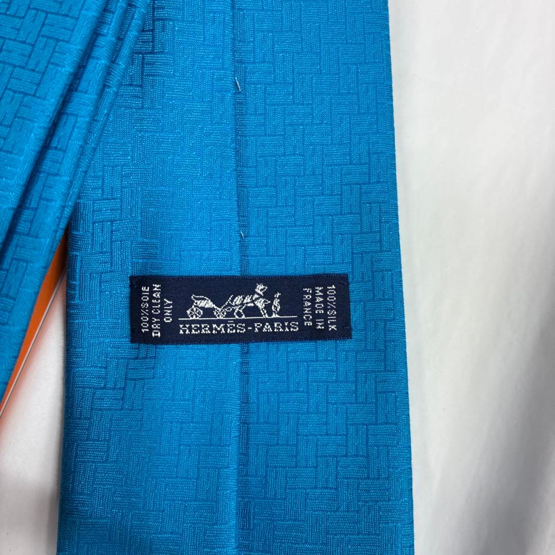 極美品　エルメス　ネクタイ　水色ブルー　H柄H織　ファソネ　結婚式