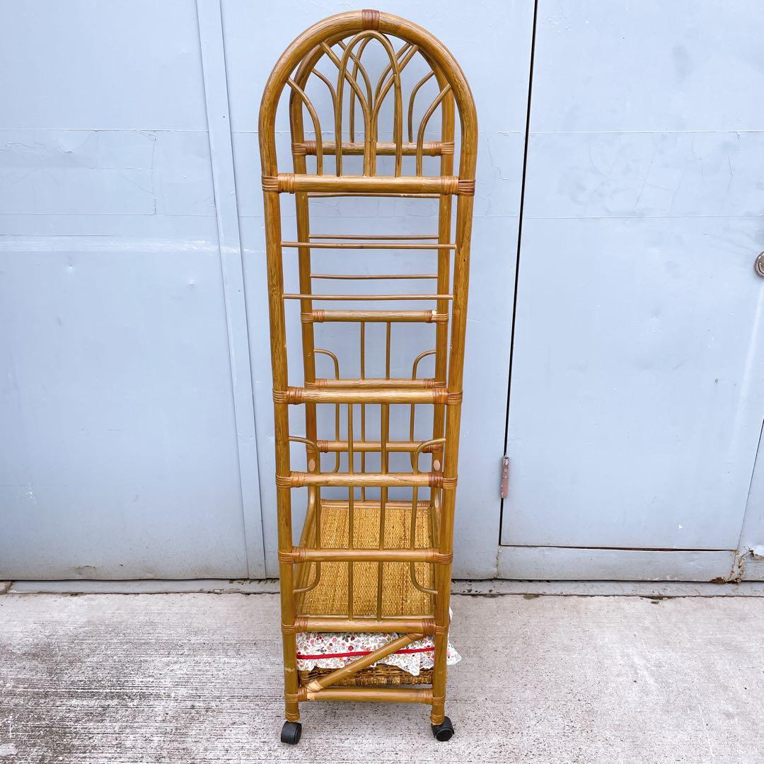 昭和レトロ アーチ型 ラタンハンガーラック 籐家具 古道具 古家具 キャスター付