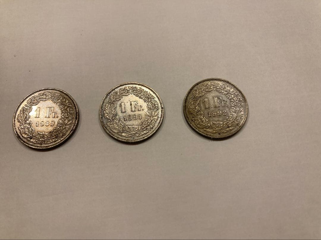 1989, 1991, 1993年製 スイスフラン 3枚セット