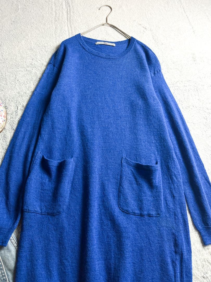 【45R】45rpm 毛100% クルーネックロングニットワンピース ポケット付