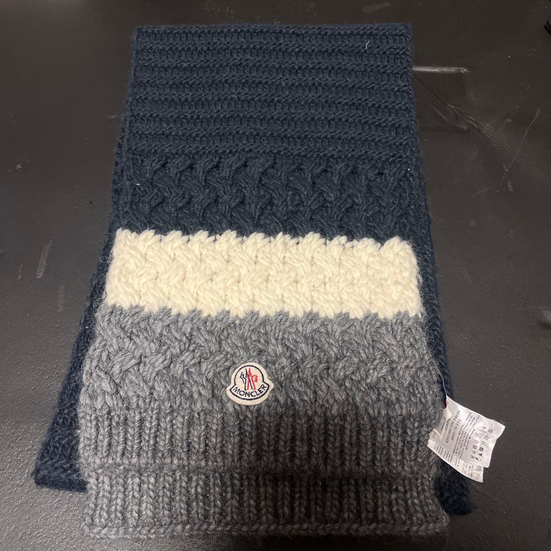 MONCLER ケーブル編みマフラー ネイビー/グレー