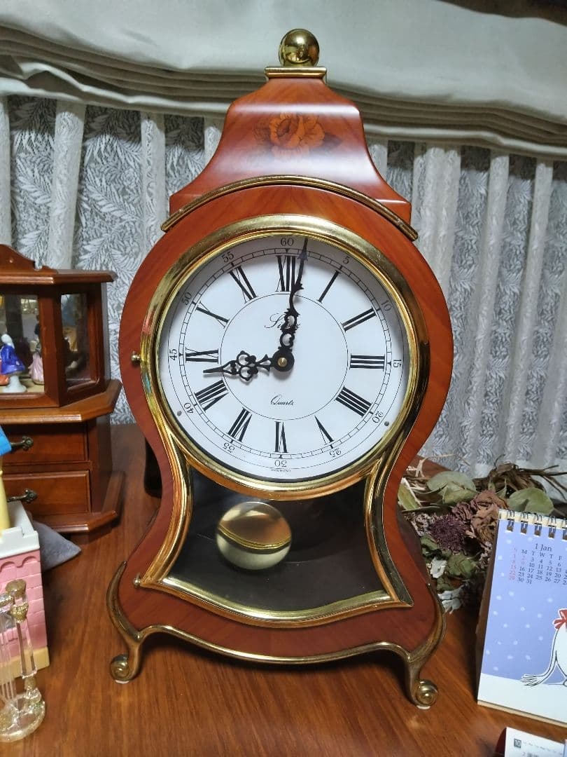 アンティーク 象嵌 振り子置き時計 ジャンク