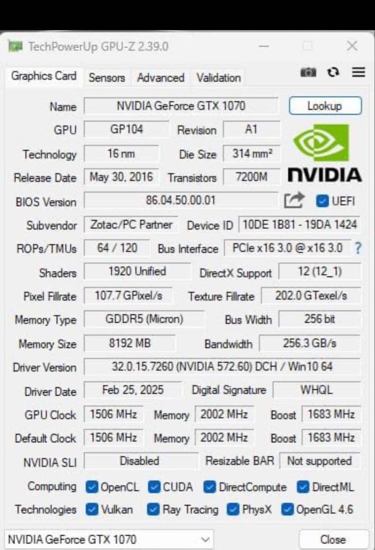 グラフィックボード・グラボ・ビデオカード NVIDIA GeForce GTX1070