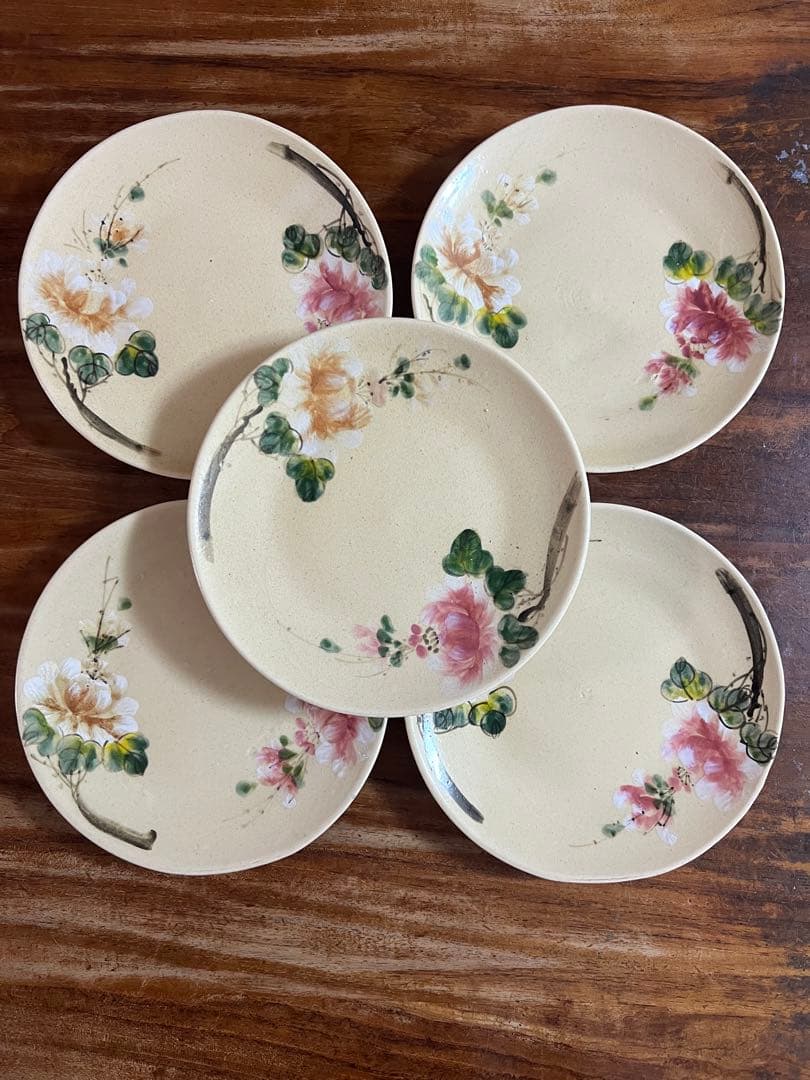 ベトナム　 ソンベ焼き　花柄皿 5枚セット 約21.5cm