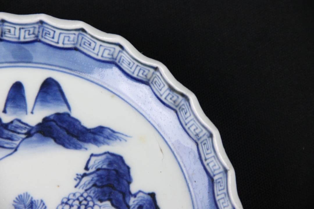 古伊万里 染付 山水図 五枚組 小皿 菓子皿 風景絵 江戸～明治期 Eo21-5