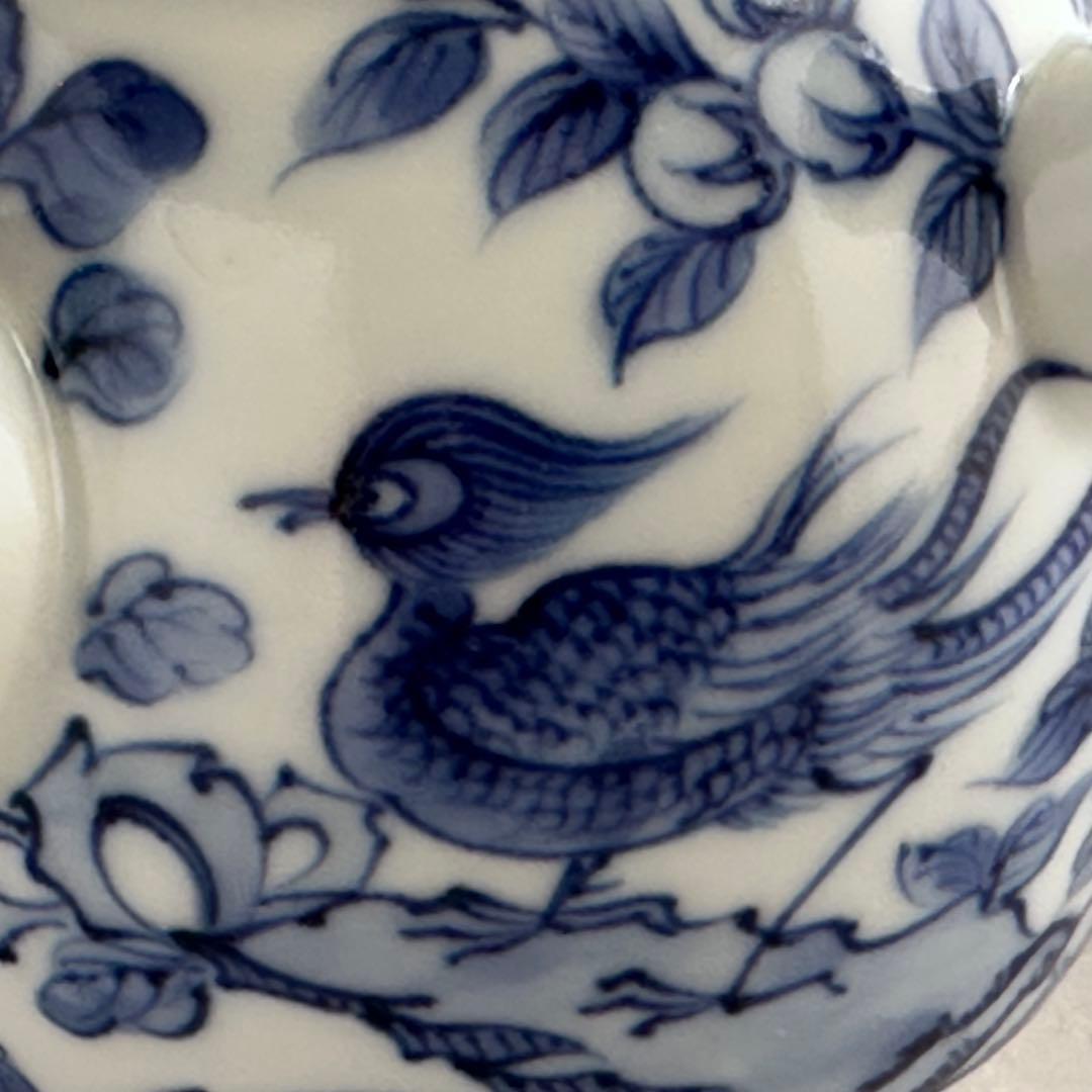 煎茶道具　染付　青華花弁瑞鳥紋　茶瓶　急須　三浦篤　二代三浦竹軒　共箱　茶器