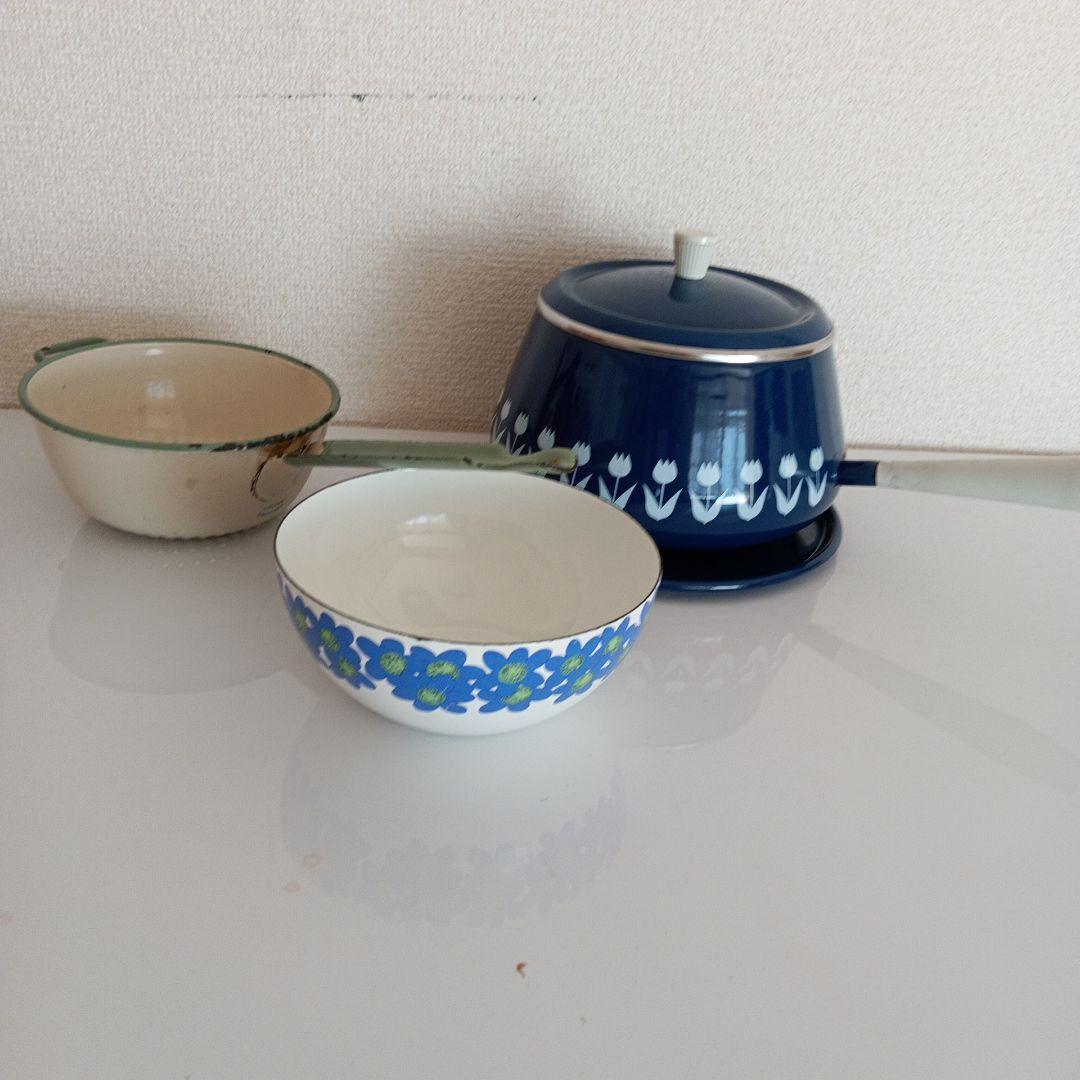 ホーロー　フィネル　コクムス　コランダー　チューリップ　フォンデュ鍋　3点セット