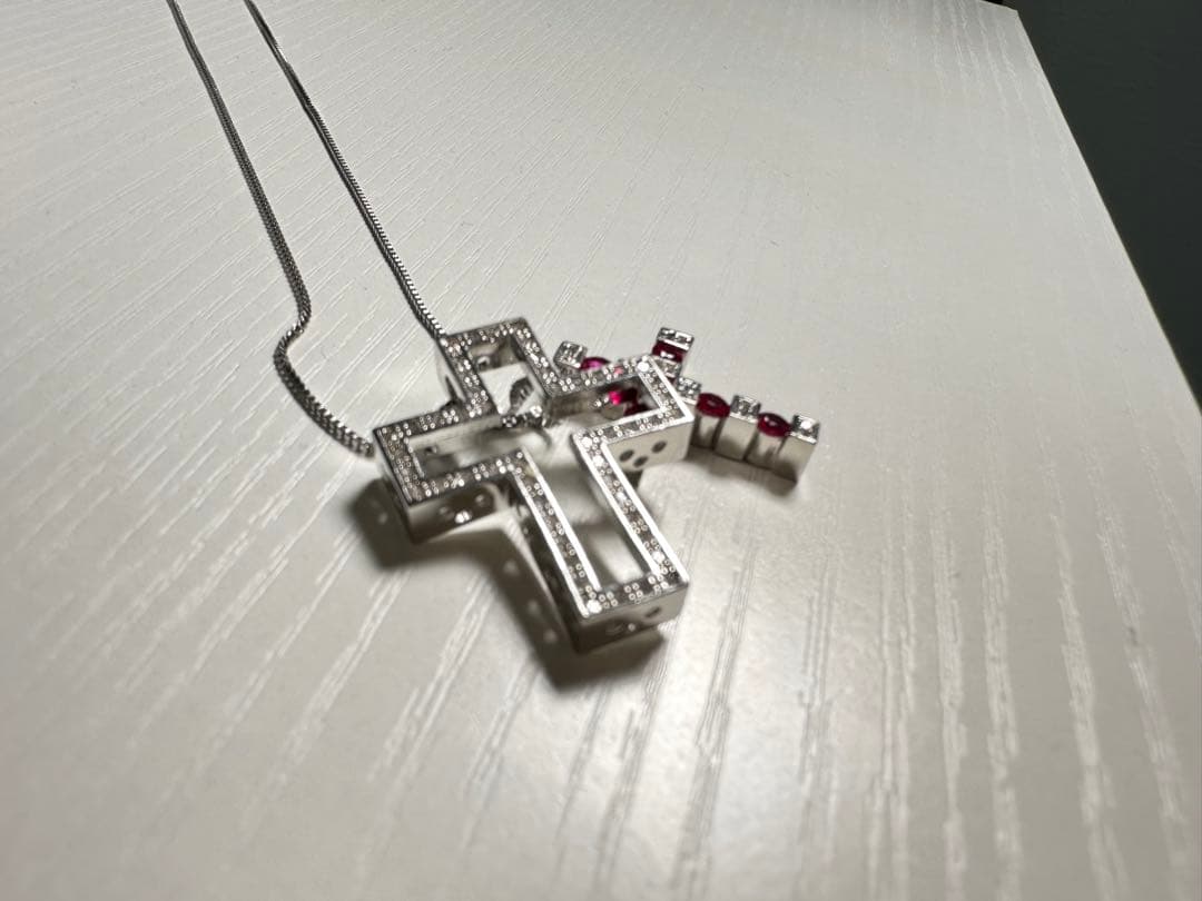 【新品】ダミアーニ似クロスペンダントネックレス シルバー×ピンク