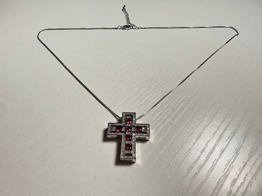 【新品】ダミアーニ似クロスペンダントネックレス シルバー×ピンク
