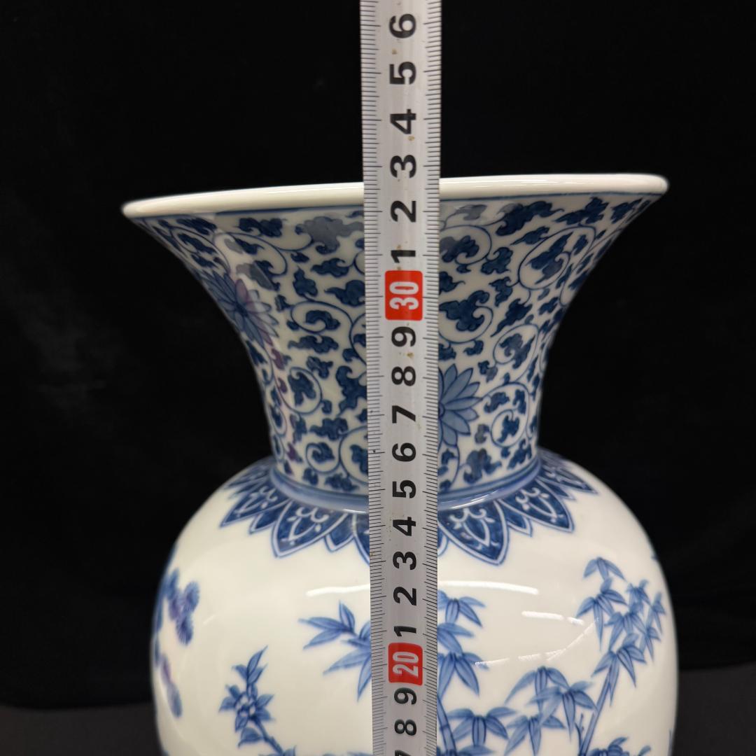 三川内焼　平戸嘉右衛門作　染付　松竹梅　花瓶　壺