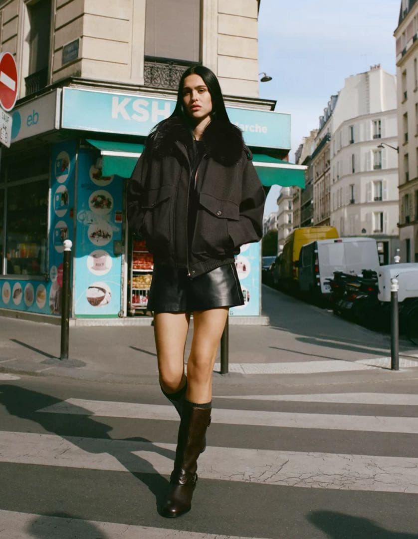 ZARA ファーカラー　ライダースジャケット　コート　L 今季新品同様　ブラウン