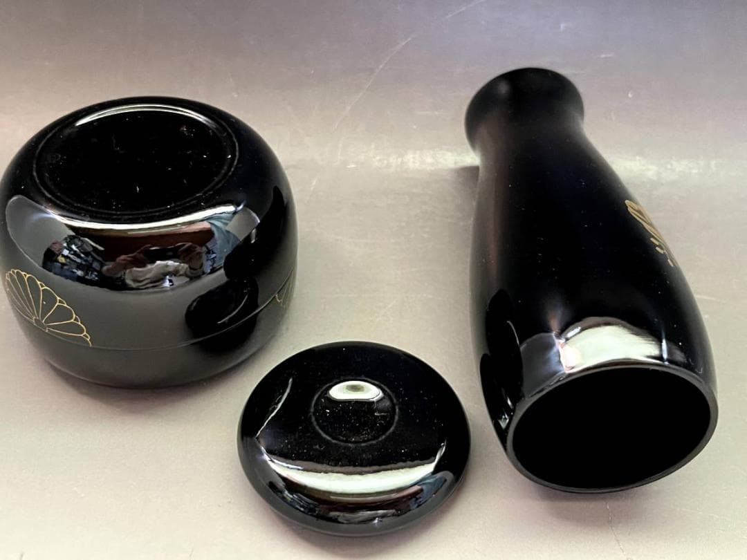 茶箱■紋入り 利休箱 茶箱 京薩摩 茶碗 茶入れ 黒塗り漆器 棗 桐紋 野点■