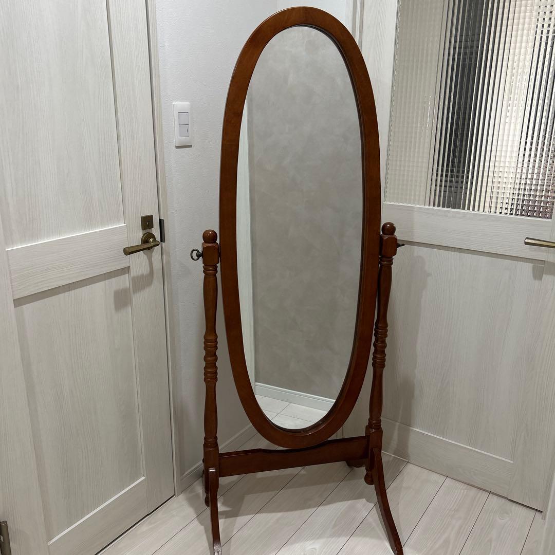 アンティーク調　スタンドミラー・ 姿見・木製・楕円形