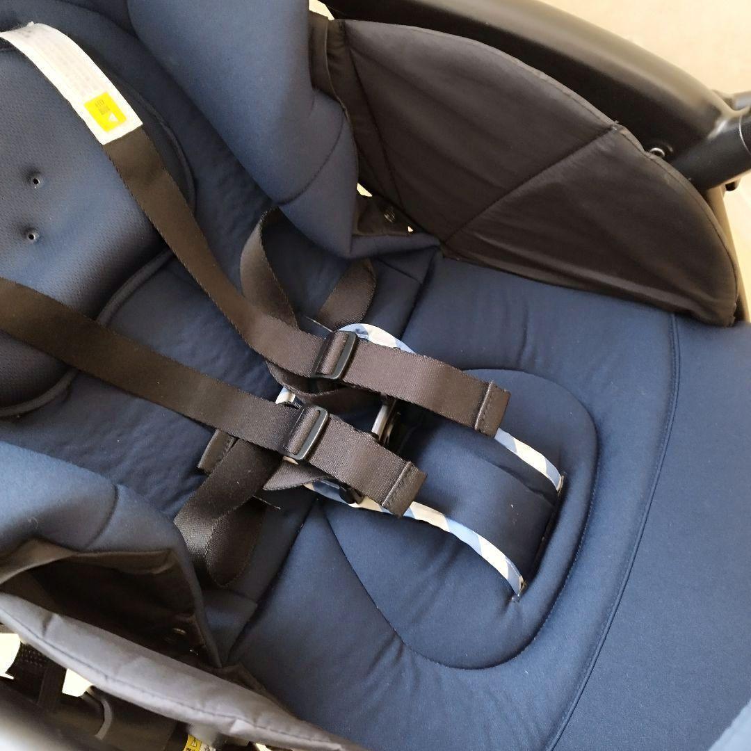 美品　アップリカ　ラクーナエアーAC レザー調ハンドル　マリンボーダー　両対面